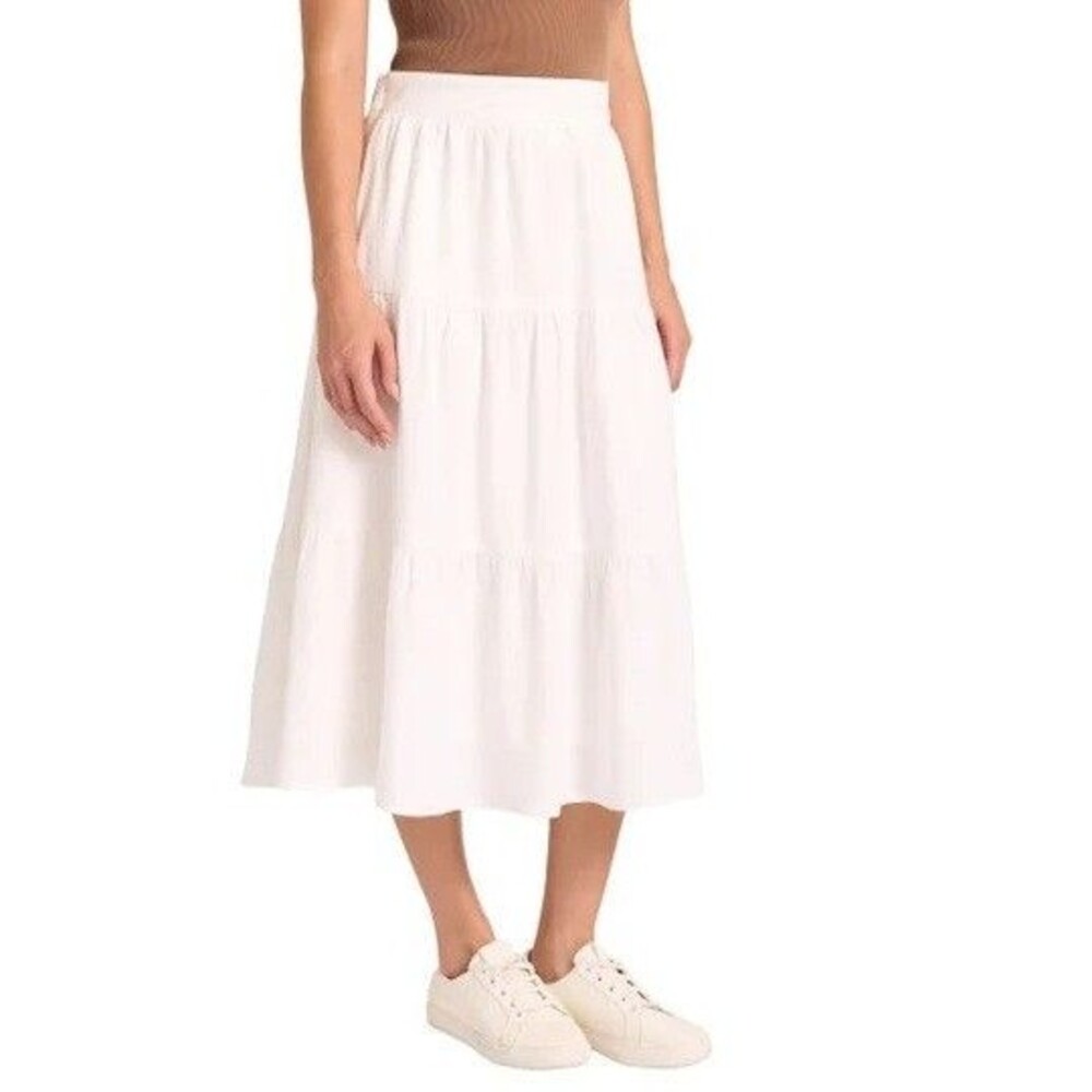 Matty M Women's 3 Tiered Midi Skirt White Lined NWT